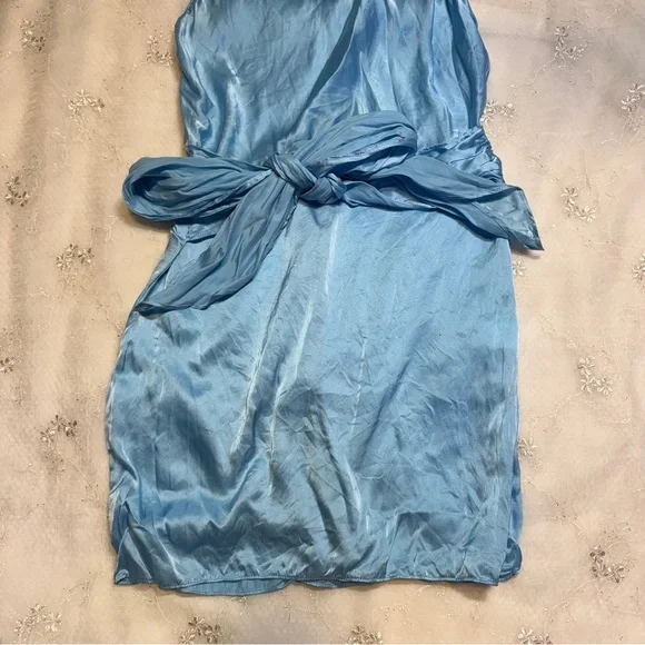 AMANDA UPRICHARD Sandrine Dress in Pacific 100% Silk Tie Front Mini Dress XS - Picture 2 of 9